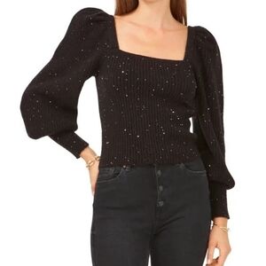 1 state shimmer sweater with the ruffle sleeves